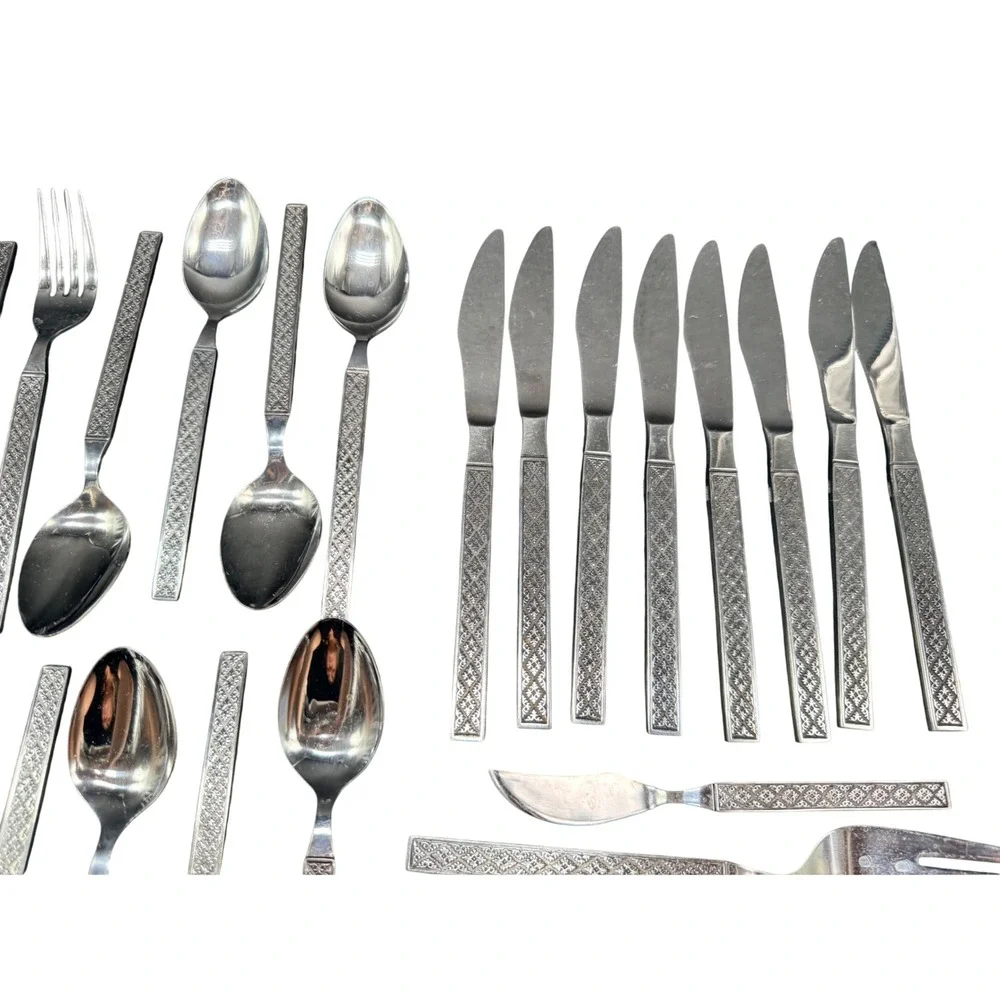 Rogers Vogue MCM Flatware Set Textured Handle 54 Pieces Service for 8 PLUS